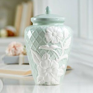 10" Illuminated Floral Embossed Porcelain Ginger Jar